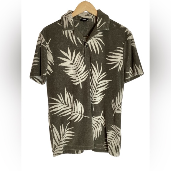 Express Men’s Palm Leaf Print Shirt - Size Small - Olive Green - Picture 2 of 5
